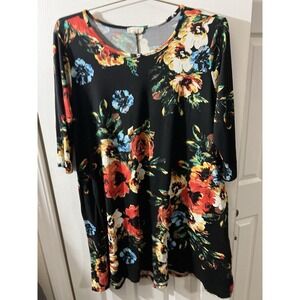 Sweet Lovely Womens sz S‎ Dress Black With Bright Floral Knee Length